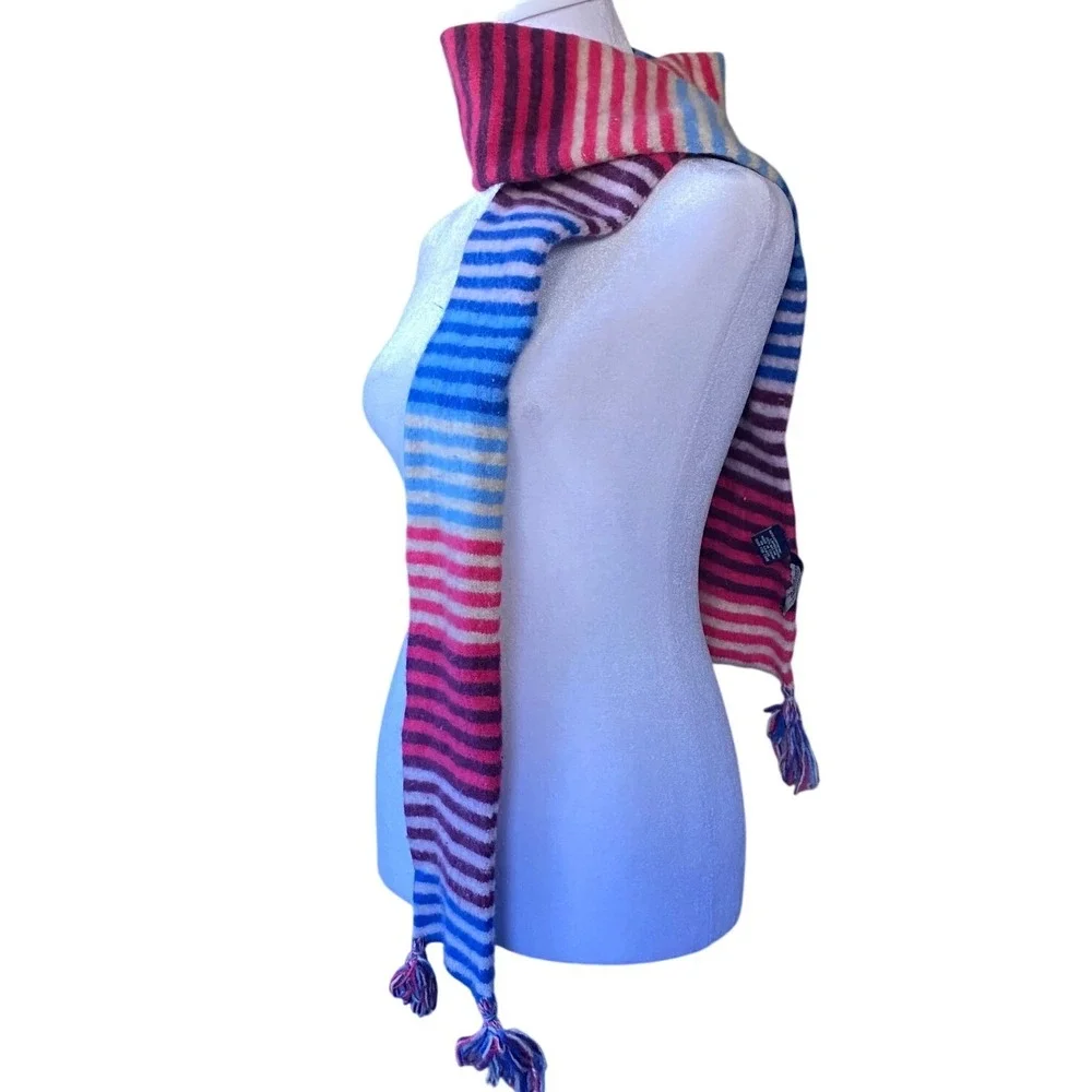 Vintage Y2K Wool Striped Tassel Thin Scarf Winter Cozy Glam‎ 2000s Skater Twee